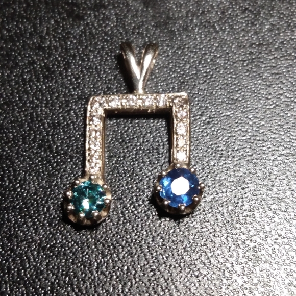 Custom Music Note WG Diamond Sapphire pendant - Picture 2 of 11